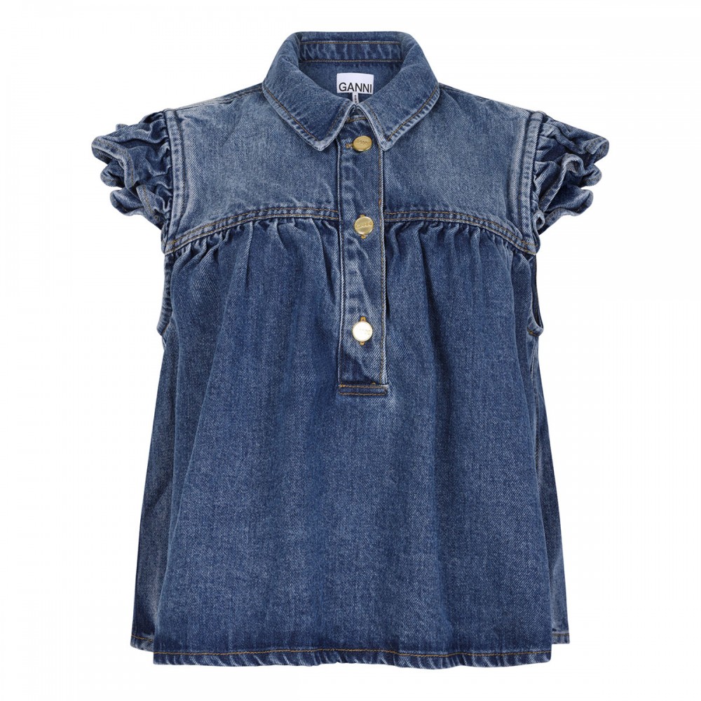 Denim ruffled top