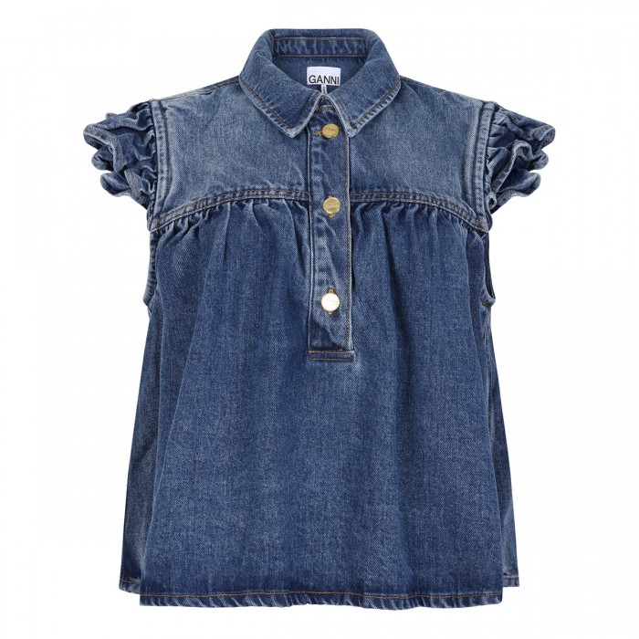 Denim ruffled top
