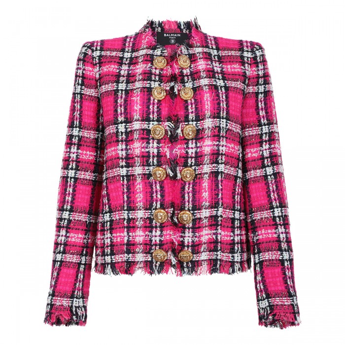 Glitter plaid tweed crop jacket