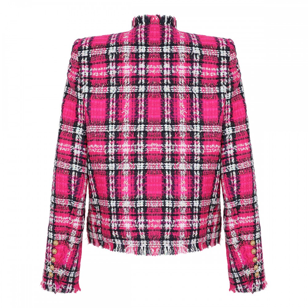 Glitter plaid tweed crop jacket
