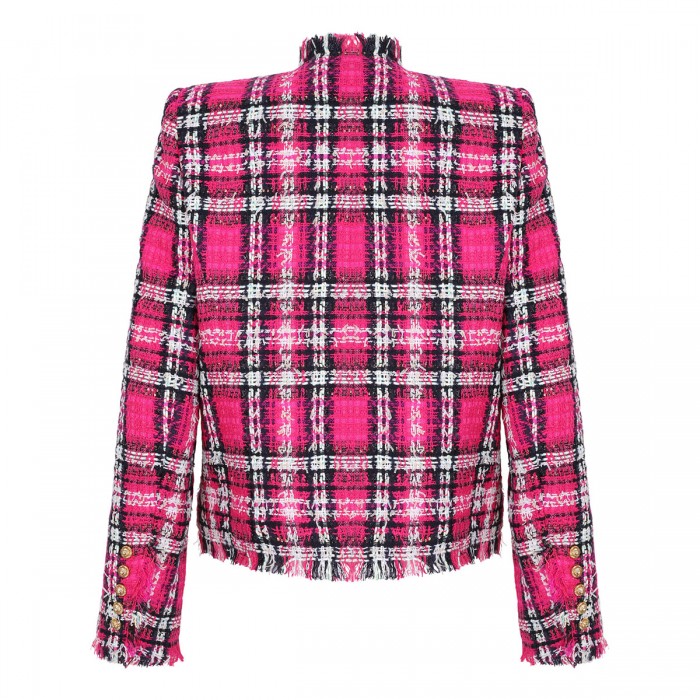 Glitter plaid tweed crop jacket