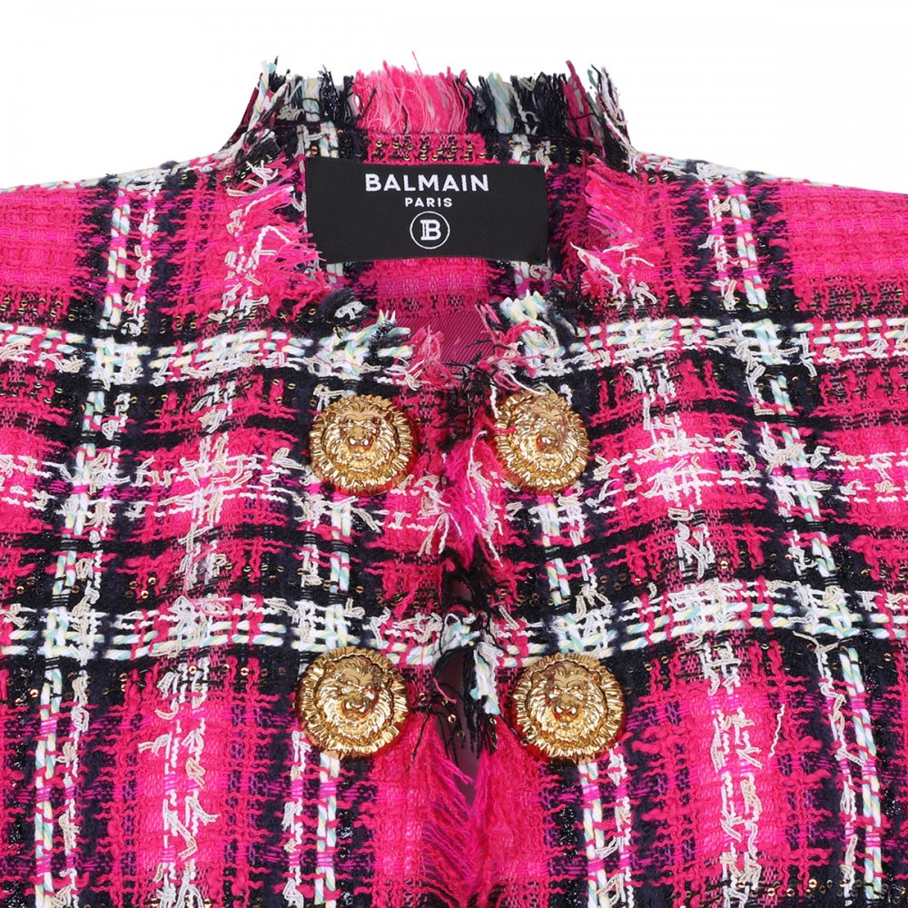 Glitter plaid tweed crop jacket