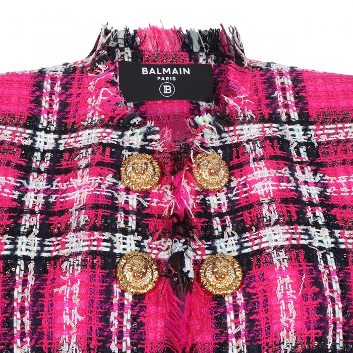 Glitter plaid tweed crop jacket
