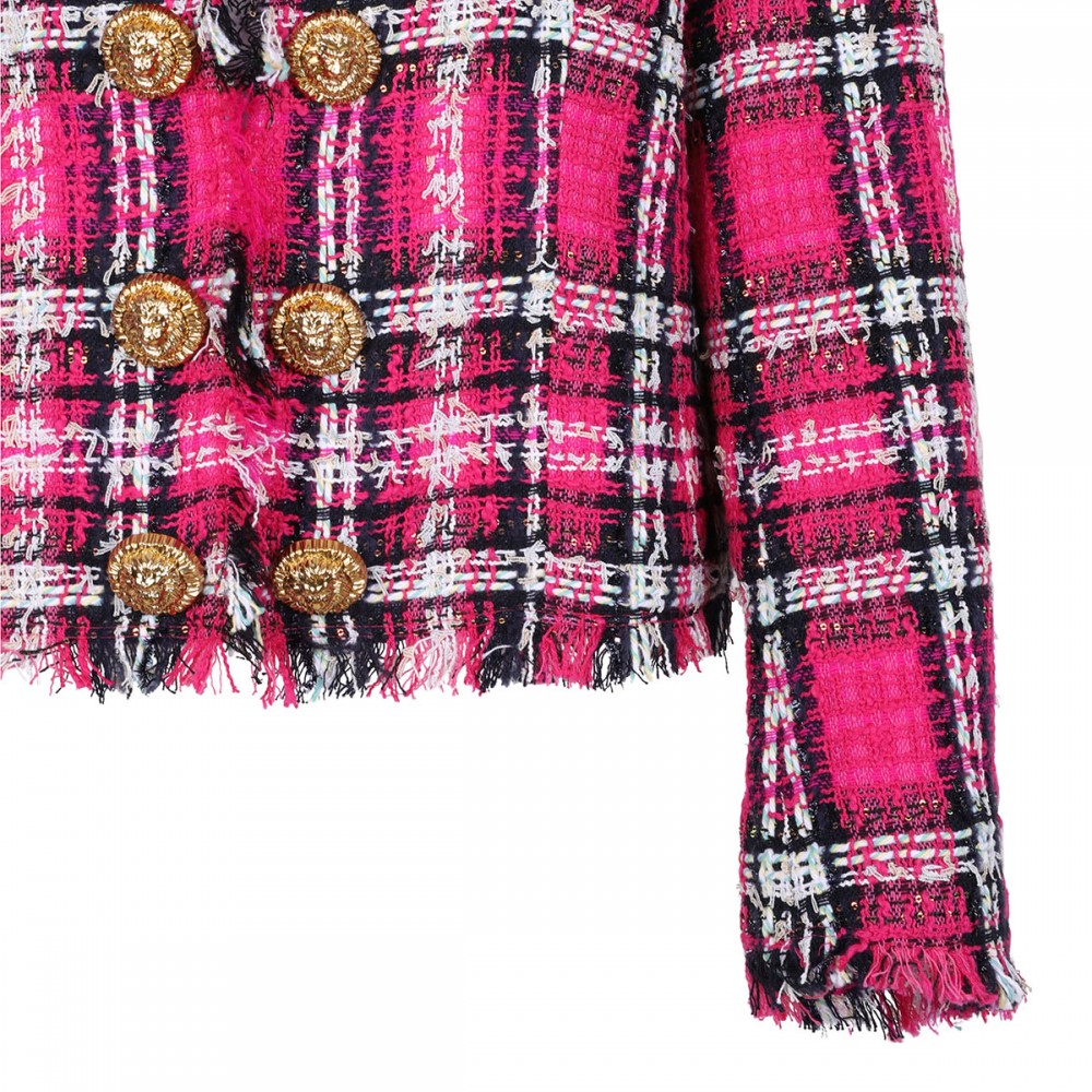 Glitter plaid tweed crop jacket