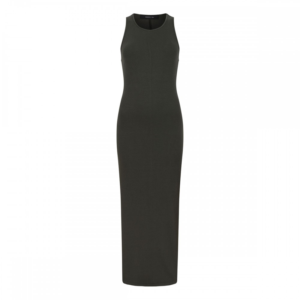 Ribbed knit jersey long dress