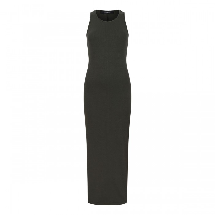Ribbed knit jersey long dress