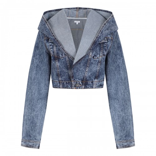 Cropped hooded denim jacket
