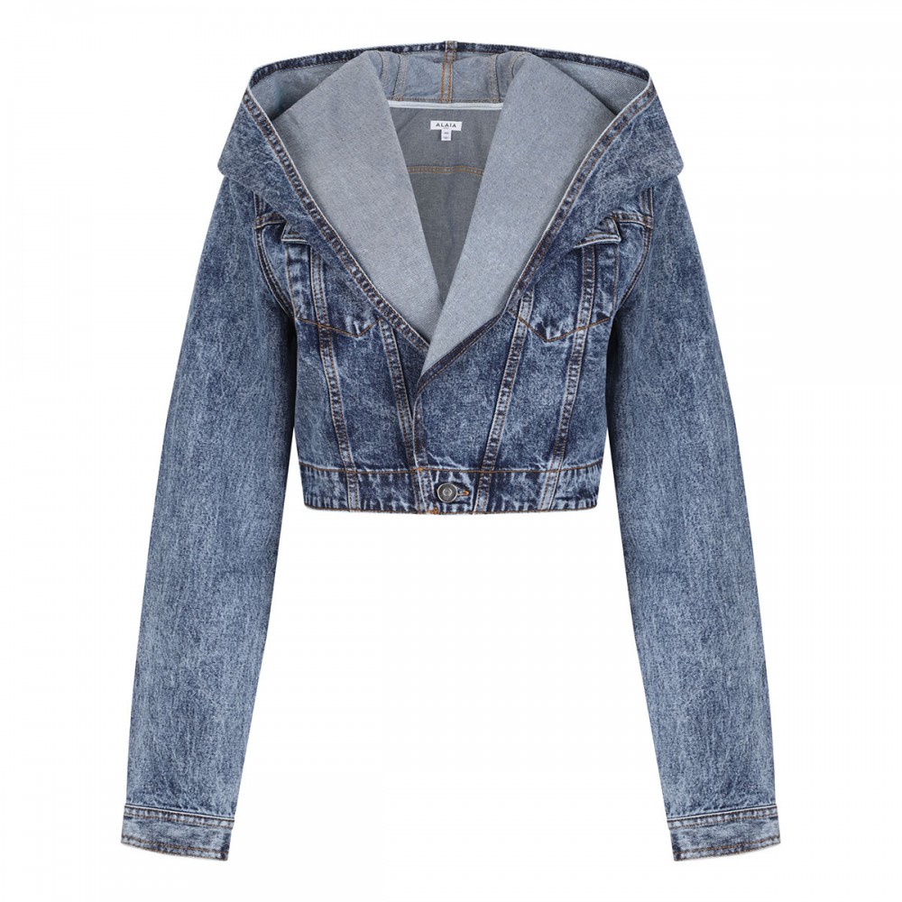 Cropped hooded denim jacket