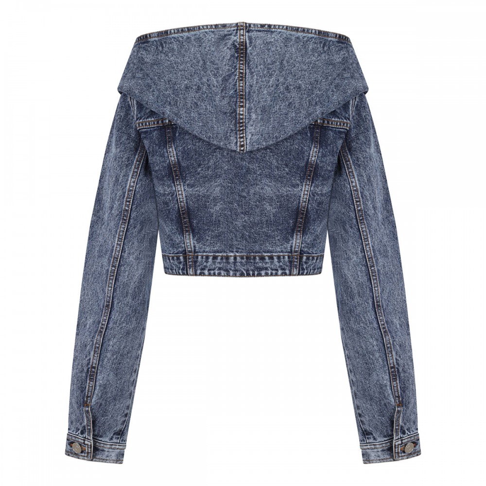 Cropped hooded denim jacket