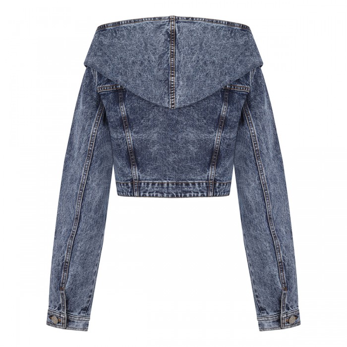 Cropped hooded denim jacket