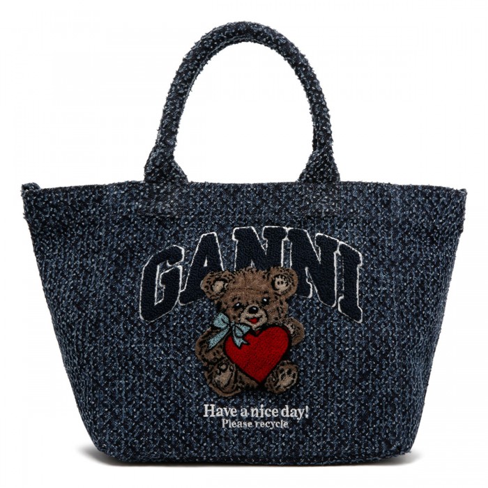 Tweed denim bear small tote