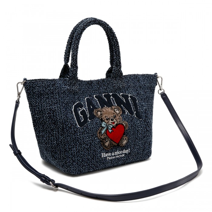 Tweed denim bear small tote