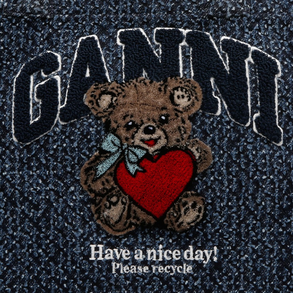 Tweed denim bear small tote