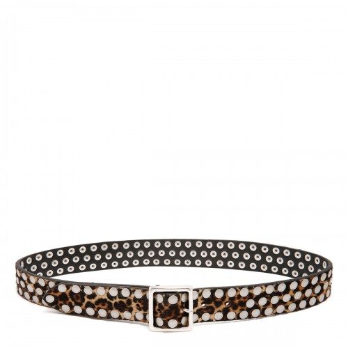Leo-print horsy leather belt