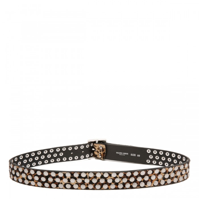 Leo-print horsy leather belt