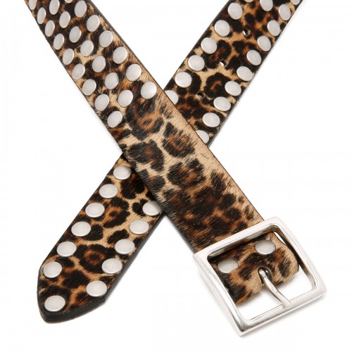 Leo-print horsy leather belt 2