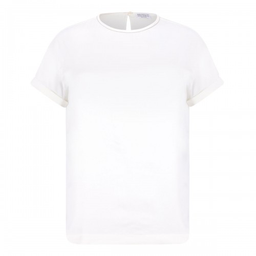 White silk T-shirt with monili