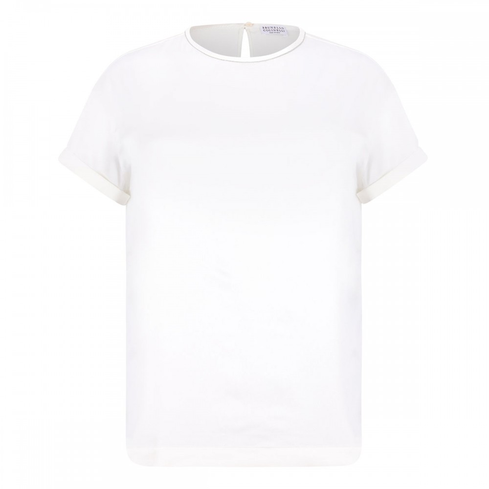 White silk T-shirt with monili