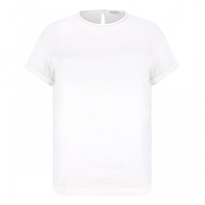 White silk T-shirt with monili