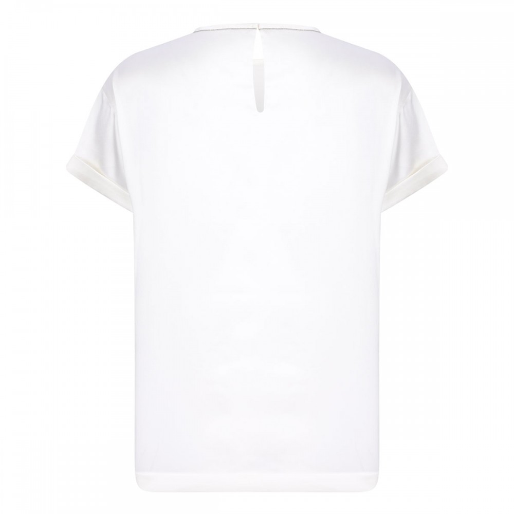 White silk T-shirt with monili