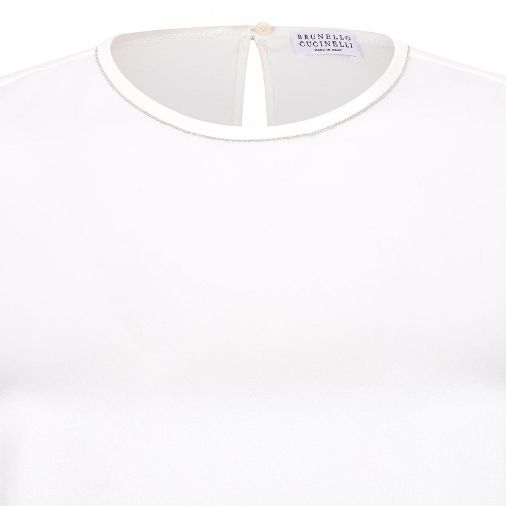White silk T-shirt with monili