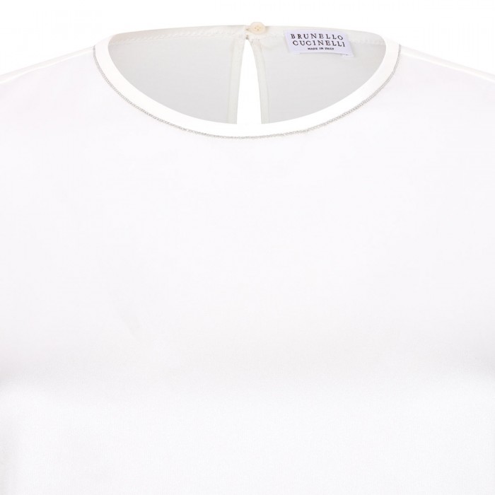 White silk T-shirt with monili