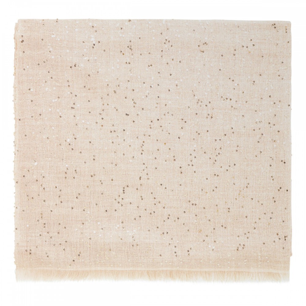 Ecru silk and wool blend scarf with...