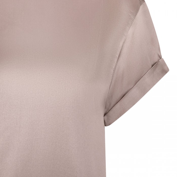 Mauve-taupe silk T-shirt with monili