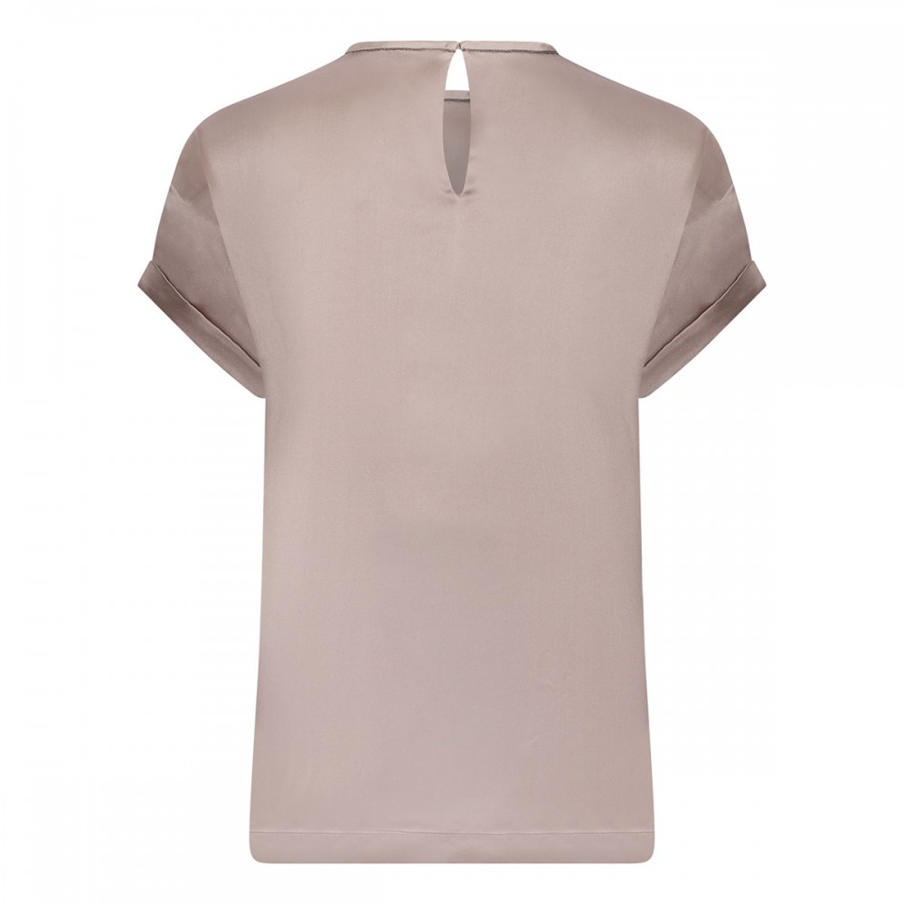 Mauve-taupe silk T-shirt with monili