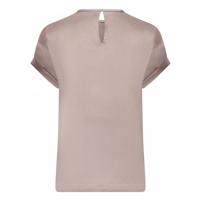 Mauve-taupe silk T-shirt with monili