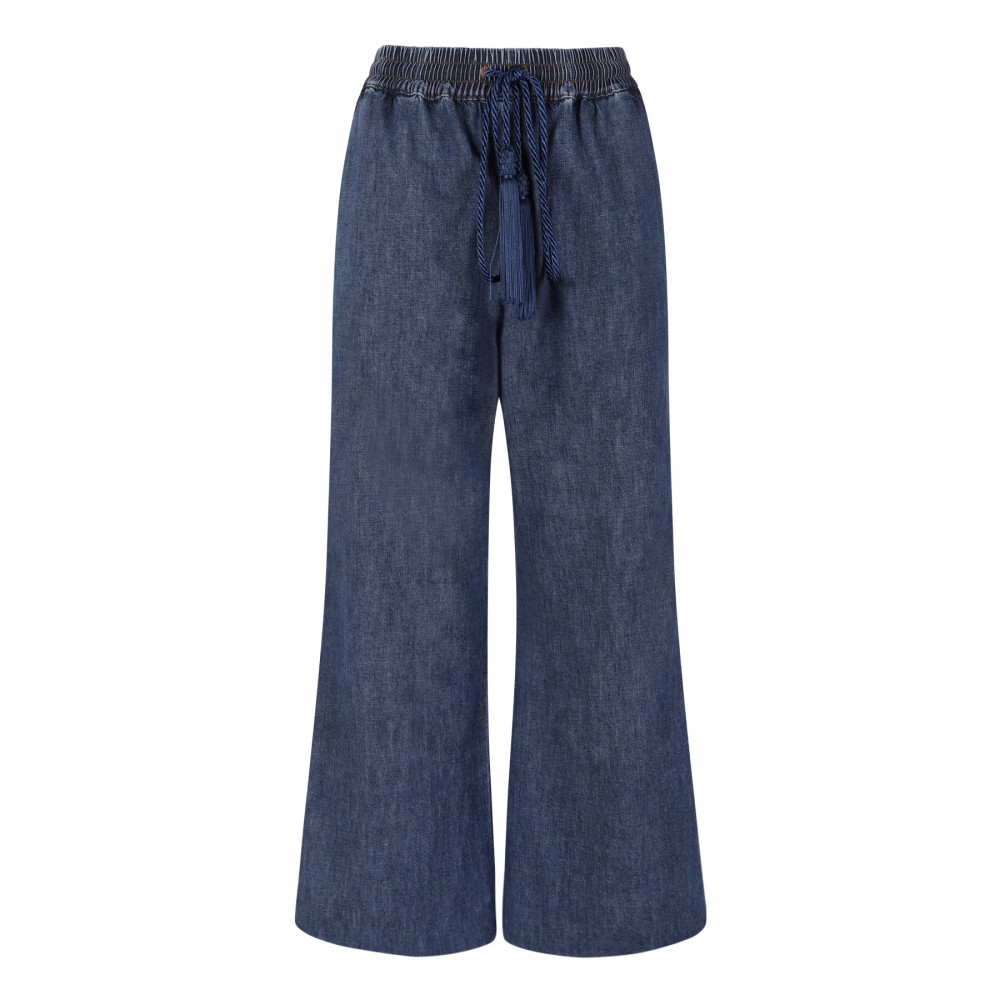 Drawstring cotton chambray pants
