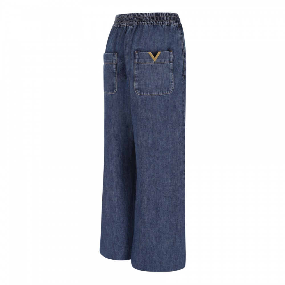 Drawstring cotton chambray pants