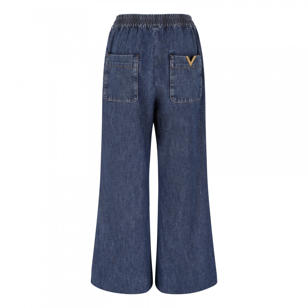 Drawstring cotton chambray pants