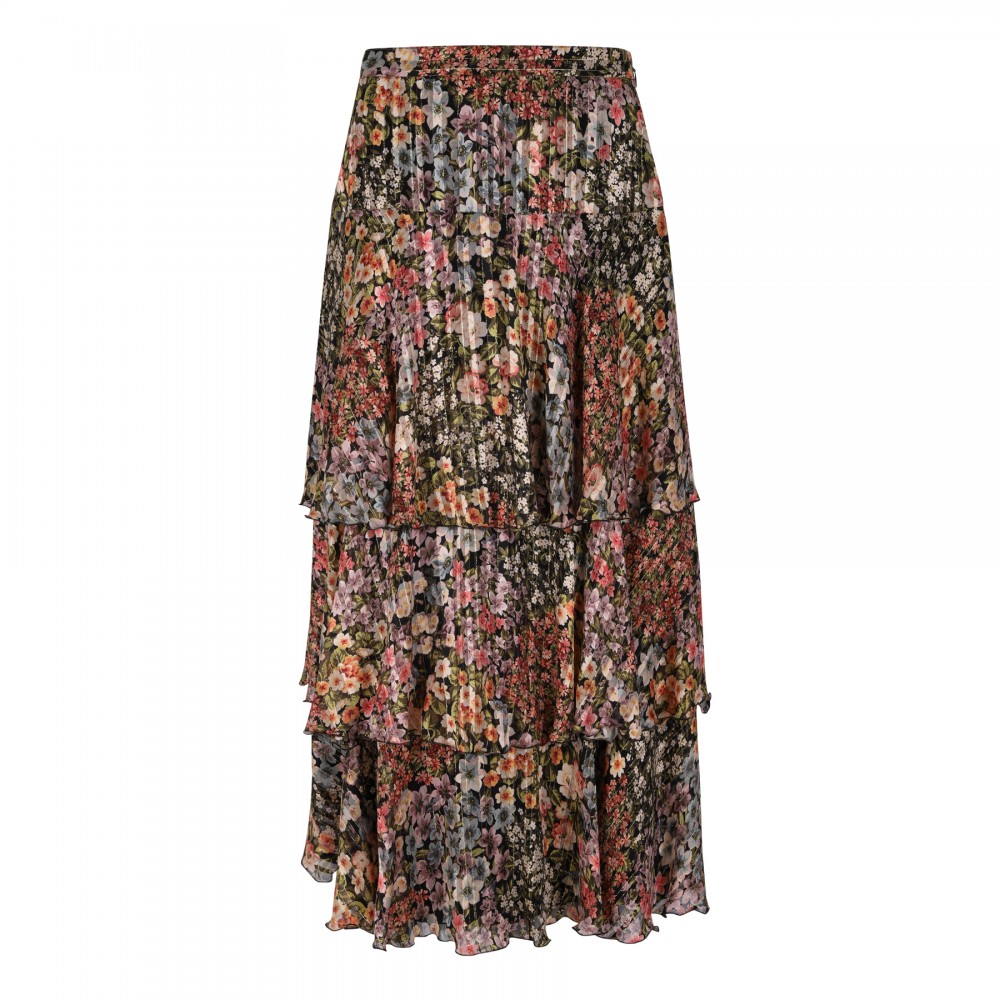 Floral plissé tiered skirt
