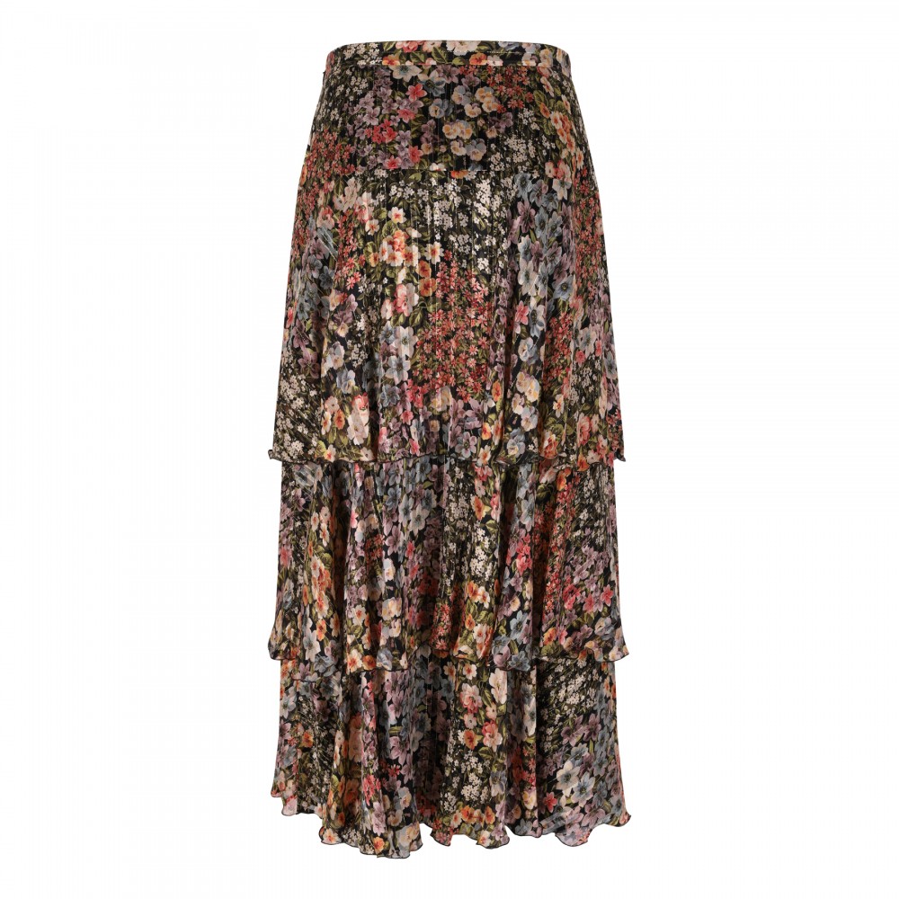 Floral plissé tiered skirt