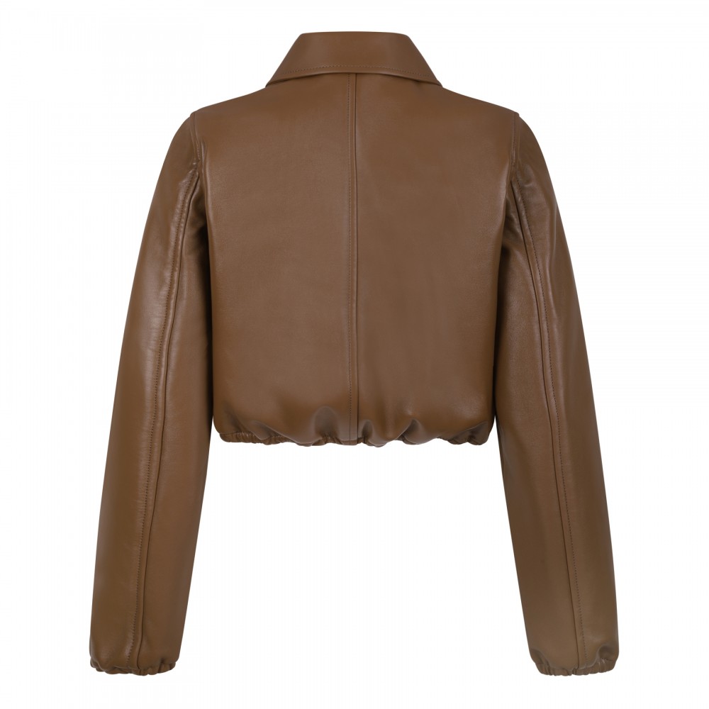 Brown leather bomber jacket