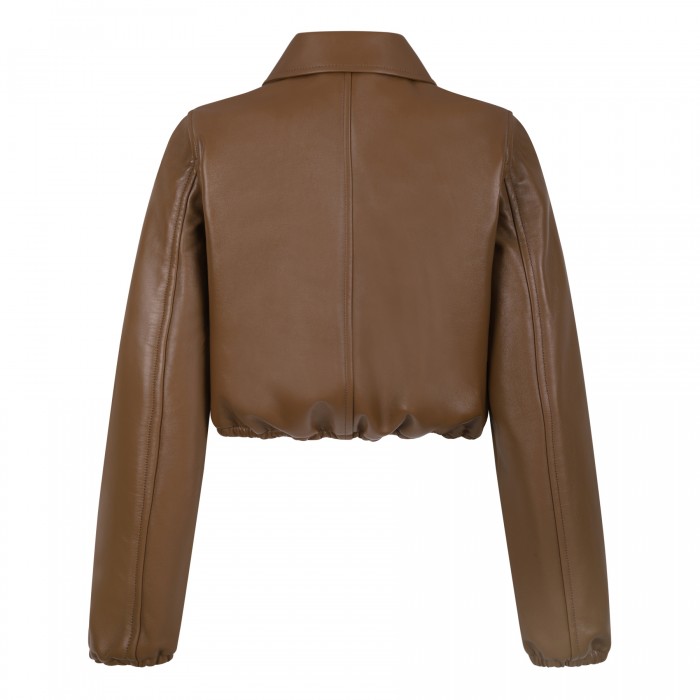 Brown leather bomber jacket