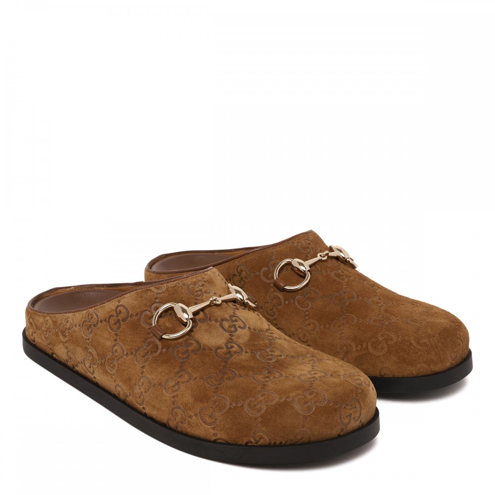 Horsebit suede mules