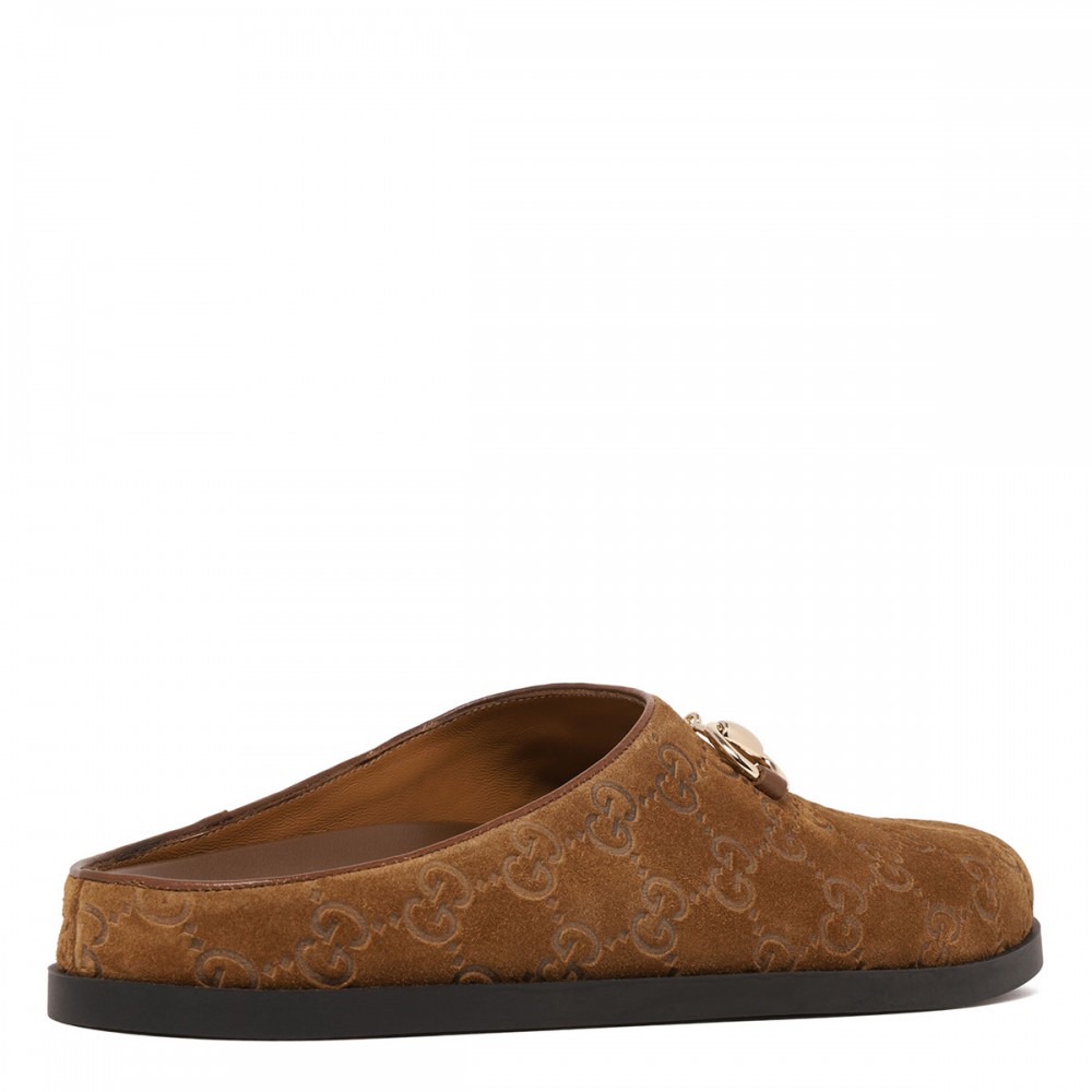 Horsebit suede mules