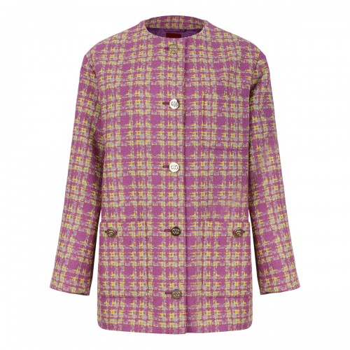 Collarless tweed jacket