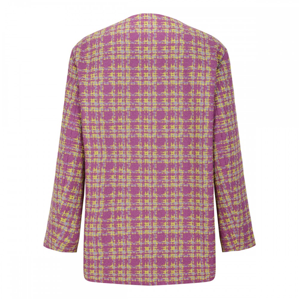 Collarless tweed jacket