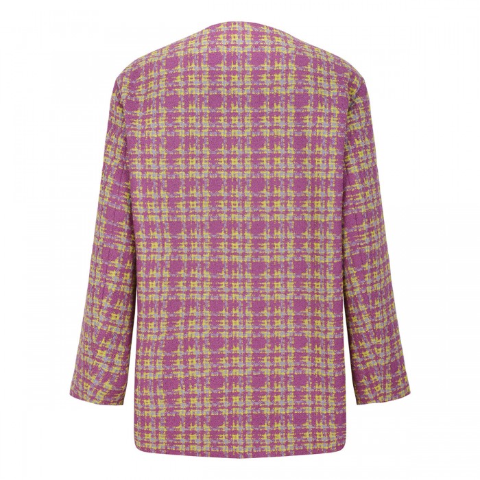 Collarless tweed jacket