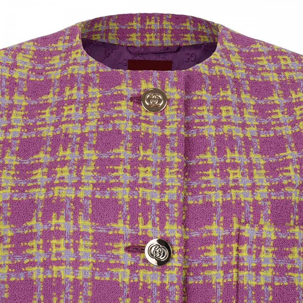 Collarless tweed jacket