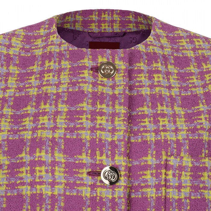 Collarless tweed jacket