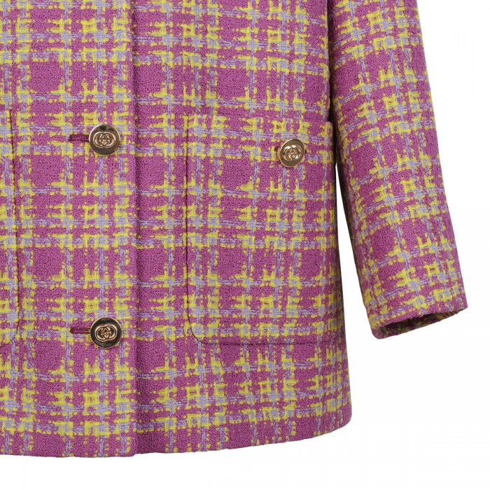 Collarless tweed jacket
