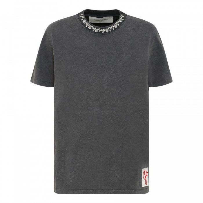Crystal-embellished distressed T-shirt