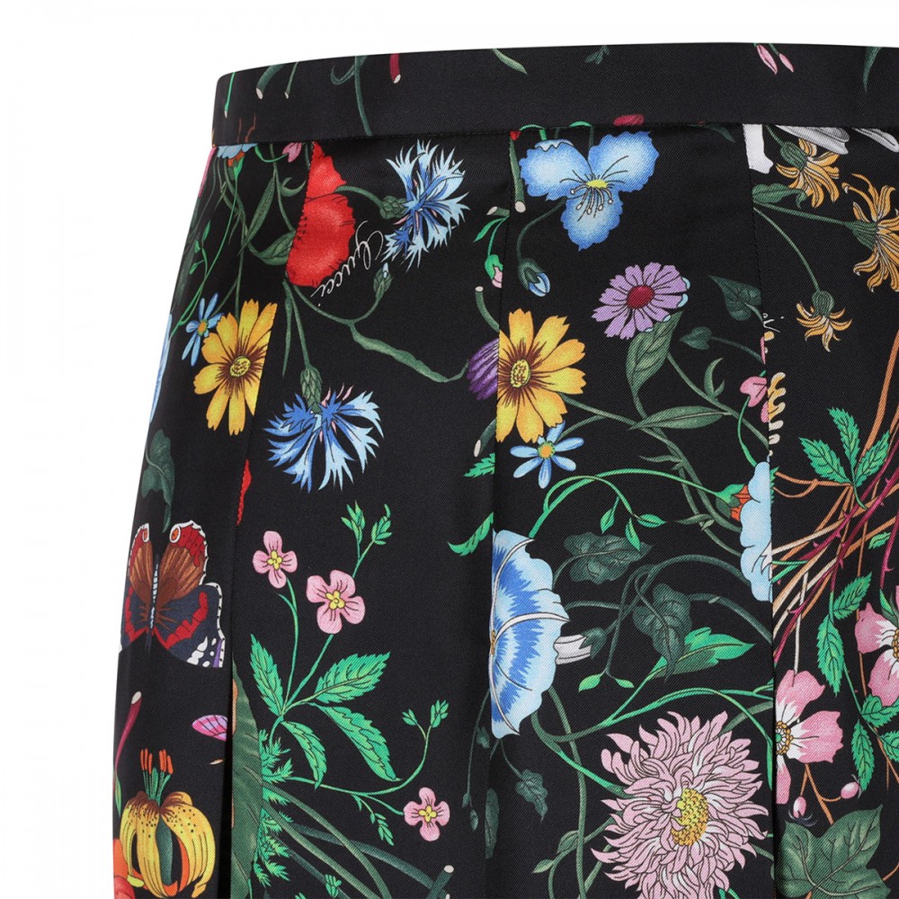 Flora print silk twill skirt