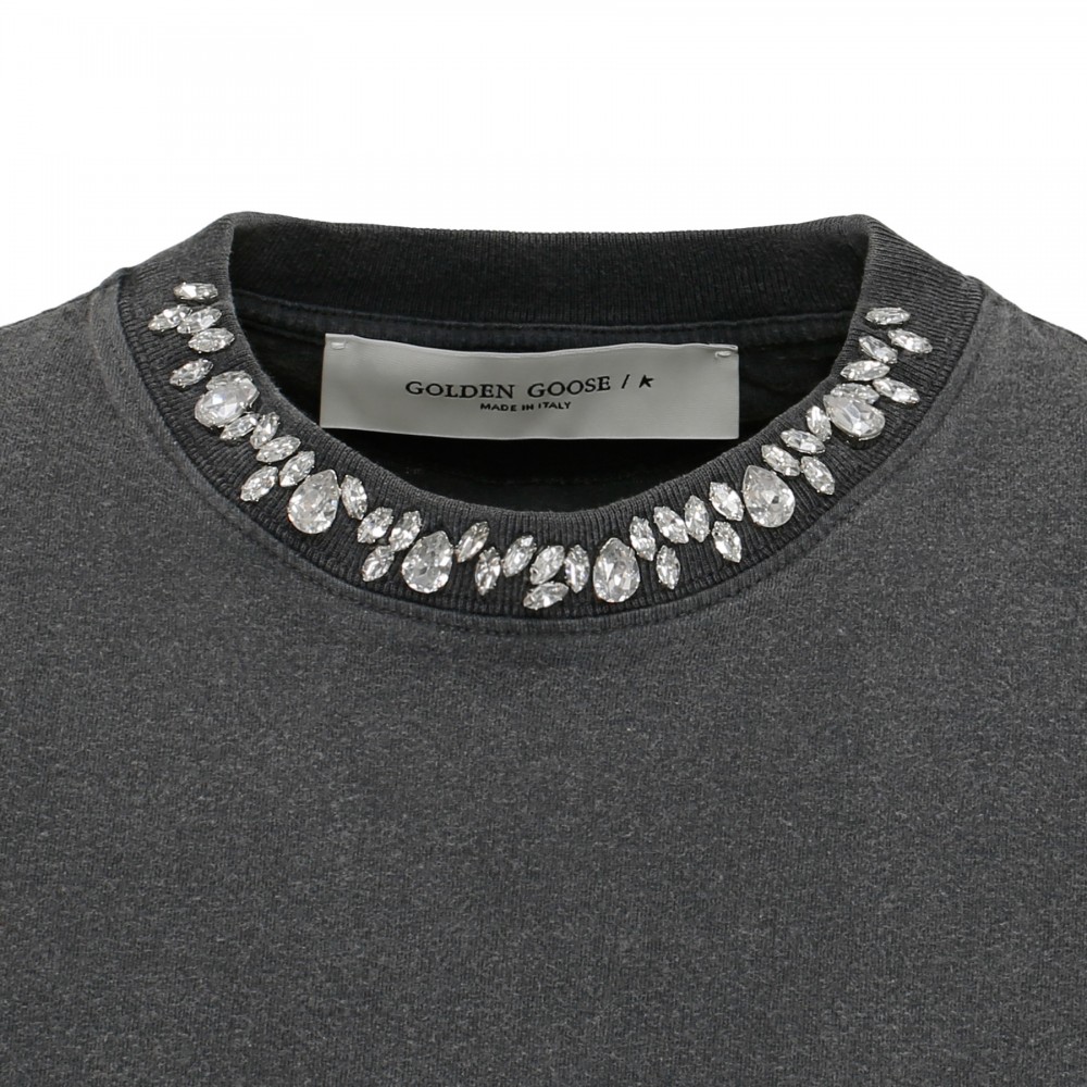 Crystal-embellished distressed T-shirt