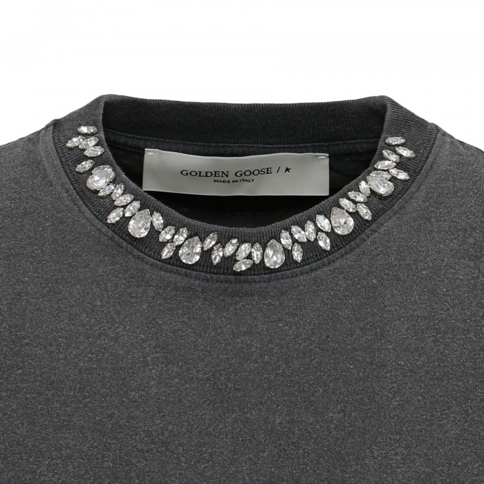 Crystal-embellished distressed T-shirt