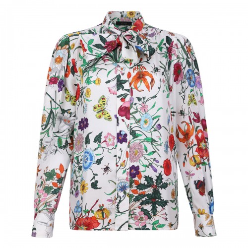 Flora print silk twill shirt